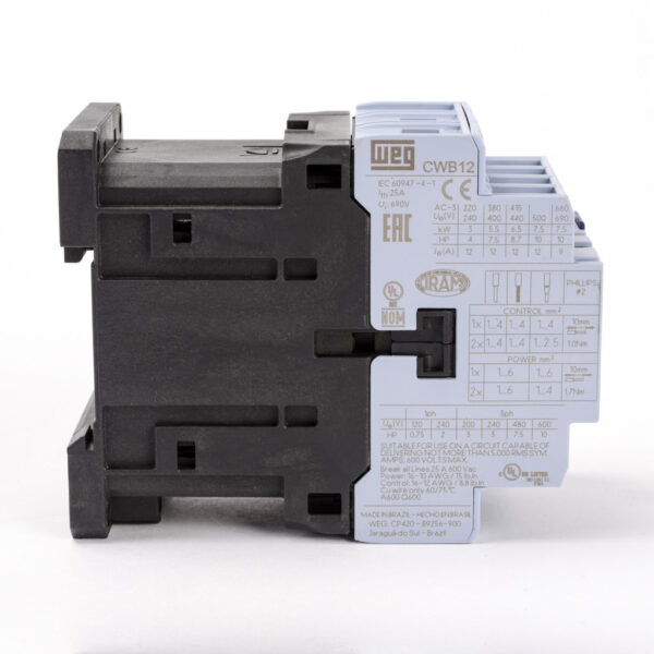 Contactor Trifásico WEG CWB12-11-30 D23 12A 220V AC3 - Imagen 3