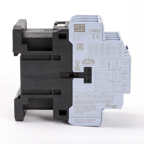 Contactor Trifásico WEG CWB25-11-30 D23 25A 220V AC3 - Imagen 3