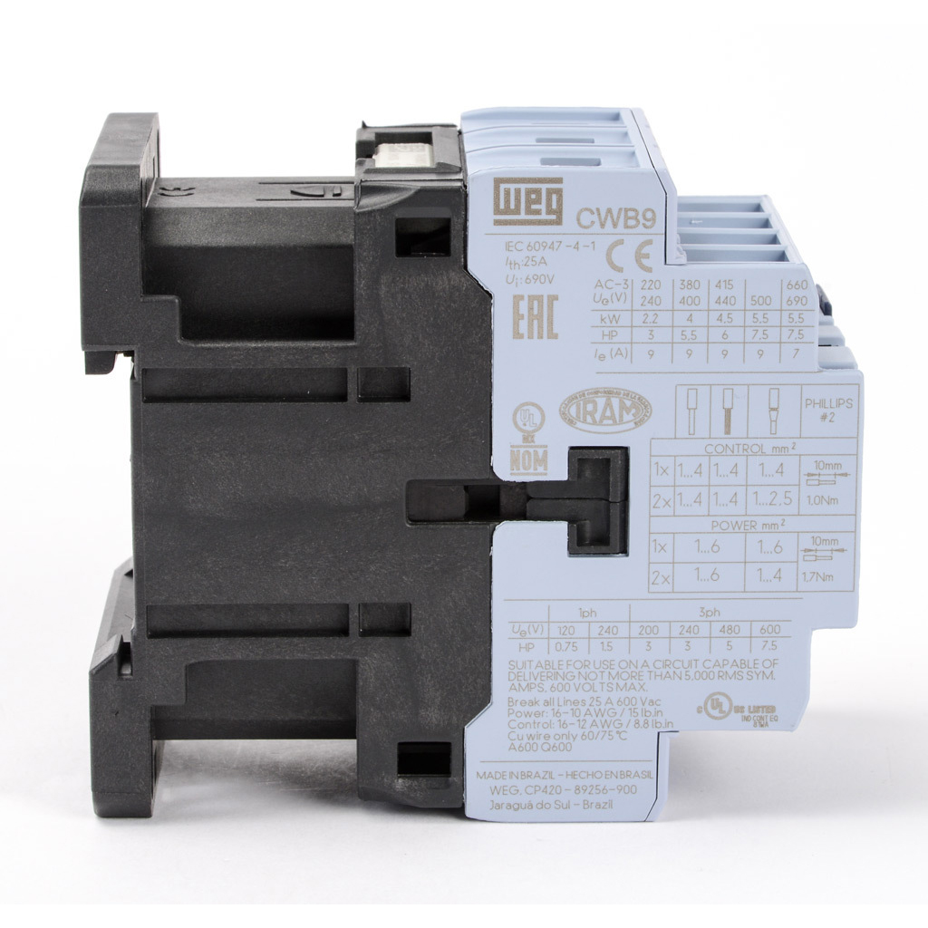 Contactor Trifásico WEG CWB9-11-30 D23 9A 220V AC3 - Imagen 2