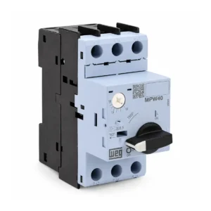 Guardamotor WEG MPW40 10-16A en vista angular, mostrando los contactos auxiliares y el cuerpo del equipo