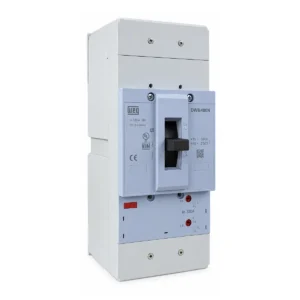 Disyuntor caja moldada WEG DWB400N320-3DA visto de frente, con etiqueta técnica